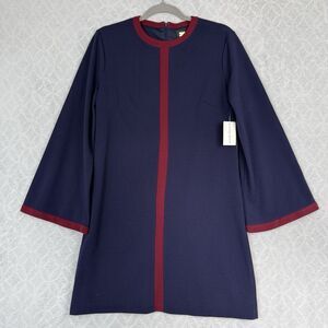 Alexia Admor Flare Sleeve Shift Dress M Blue Burgundy Mod Retro MCM Gogo Party